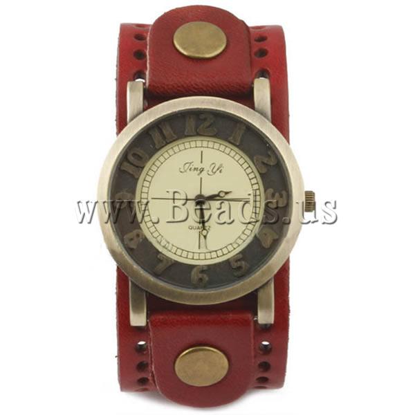 Free shipping Cowhide Watch Bracelet Designer Jewelry with Zinc Alloy antique bronze color plated red nickel