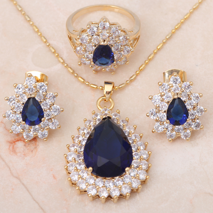 ... Necklace Fashion Jewelry Sets Ring blue Crystal Health Sz #6.75 #8.75