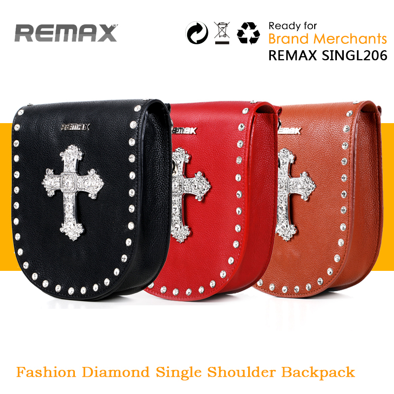 Remax Women s Leather Cross Diamonds Mini Single Shoulder Bag Fashion Rivets Decorative Waist Pack Messenger