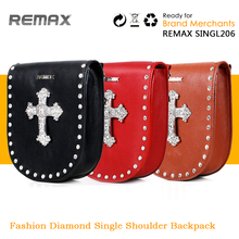 Remax Women s Leather Cross Diamonds Mini Single Shoulder Bag Fashion Rivets Decorative Waist Pack Messenger