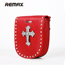 Remax Women s Leather Cross Diamonds Mini Single Shoulder Bag Fashion Rivets Decorative Waist Pack Messenger
