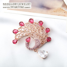 Neoglory Rose Gold Plated Rhinestone Brooches for Wedding Invitations Bridal Broach Costume Jewelry Designer Gifts 2015