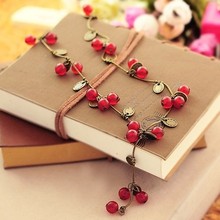 Fashion Love Cherry Necklaces new 2014 Long Sweater chains Necklaces pendants women jewelry GH328 