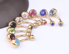 free shipping B12 wholesale 9pcs lot mix 9 color double crystal navel bar body jewelry belly