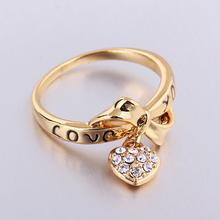 Qian Bian J1574  New fashion wedding jewelry 18k GOLD plated love heart drop finger ring with  Crystals for women girl wholesale