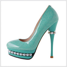 Free shipping ladies genuine leather elegant high heel shoes 14 cm sexy platform party shoes white