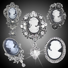 brooches Silver plated cameo brooch pins brooches for women rhinestones vintage acrylic flower brooch crystal brooch boh-a05