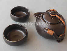 Chinese Black Porcelain Travel Tea Set 2 Ceramic Tea Cups 1 Teapot 1 Bamboo Tea Tray