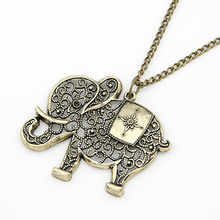 Free Shipping!Wholesale Jewelry Europe and the United States retro personality hollowed elephant Metal Necklace For Women A416