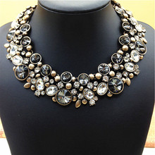 Europe USA Big fashion women necklaces vintage Crystal glass bib necklace & pendant luxury statement necklace jewelry wholesale