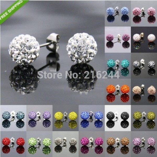2015 Fashion Shamballah Jewelry Rhinestone Crystal 10MM fashion Shambhala Beads Shambhala stud earrings mix colorful