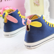 2014 female Canvas shoes women candy color sneaker casual brethable high shoes with rabbit ear lovely