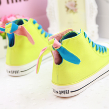 2014 female Canvas shoes women candy color sneaker casual brethable high shoes with rabbit ear lovely
