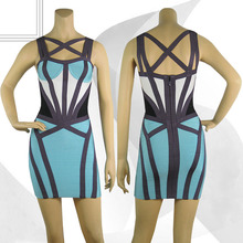 2014 new style High Quality Mini Good Elastic Patchwork Spaghetti Strap Women Sexy Ladies Party night club HL Bandage Dress 386
