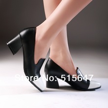 2014 NEW Women’s Black/white Chunky  Heel Ankle Boots Pumps Slip ON Party Shoes Point Toe us size4 5 6 7 8 9 10 10.5 11 12