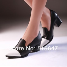 2014 NEW Women s Black white Chunky Heel Ankle Boots Pumps Slip ON Party Shoes Point