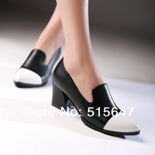 2014 NEW Women s Black white Chunky Heel Ankle Boots Pumps Slip ON Party Shoes Point