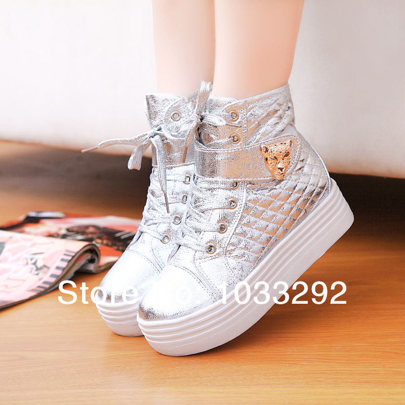 Women s GOLD SILVER High Top Sneakers Sexy Leopard Lace Up Tennis Shoes Girl s Party