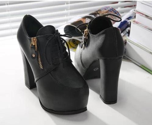 2015 New Women Pumps European PU leather boots ladies high heel fashion Motorcycle boots pumps women