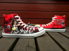 The Walking Dead Hand Painted Shoes Canvas Red Sneaker Men Womens Fashion High Top Shoes