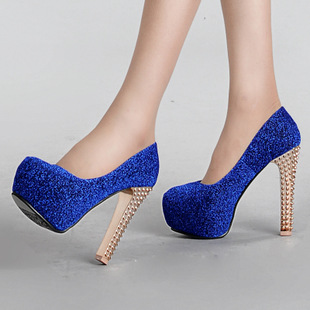 free shipping 2014 Spot nightclub sparkling spring wedding shoes heels high with waterproof shoes with thick