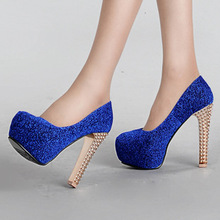 free shipping 2014 Spot nightclub sparkling spring wedding shoes heels high with waterproof shoes with thick woman