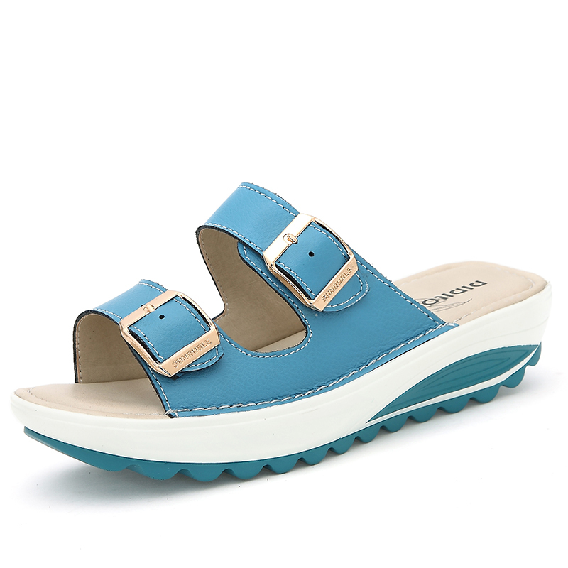 sandálias de couro genuíno 2014 novos verão das mulheres sapatos de prai