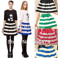 Atacado 2015 New Fashion trend 5 das mulheres cor da moda meninas saias Retro preto Flared e branco saia tarja vai saia HOT(China (Mainland))