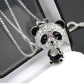  long design created diamond panda pendant necklace free shipping jewlery