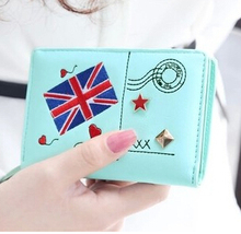 New Fashion 2014 American flag embroidered rivet women s short design wallet pu leather women brand