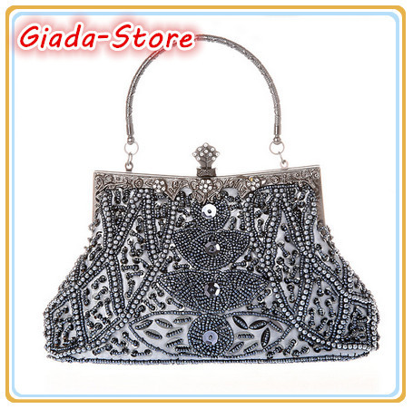 Hot New Women s Evening Bag Exquisite Handmade Beaded Sequined Clutch Retro Flower Pattern Handbag Chain