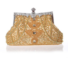 Hot New Women s Evening Bag Exquisite Handmade Beaded Sequined Clutch Retro Flower Pattern Handbag Chain