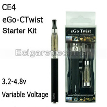 eGo-C Twist 650mAh/900mAh/1100mAh Variable Voltage Battery and CE4 Single E-cigarette Starter kit with plastic bag Free Shipping