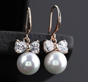 E088 Harmonie upscale perfect circle pearl bow earrings earring wholesale B8