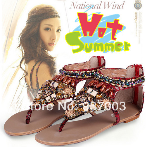 New arrival 2014 Bohemia Women s Rivet Sandals Summer shoes Flats Flip Flops Free shipping 008