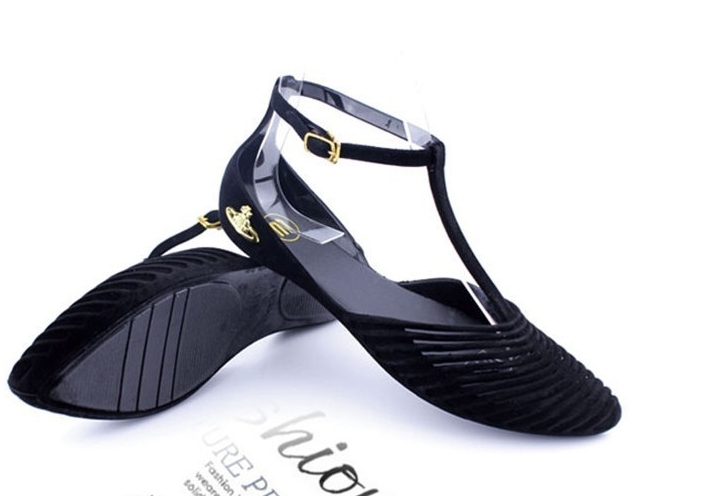 free shipping 2014 Vintage roman style lady melissa flats jelly sandal pointed toe T strap cut