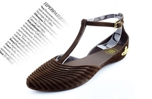 free shipping 2014 Vintage roman style lady melissa flats jelly sandal pointed toe T strap cut