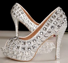 customize princess Open toe rhinestone platform high heel white wedding bridal shoes women fashion pumps