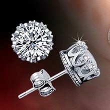 CZ Zircon Simulated Diamonds Crown Stud Earrings for Women Men Jewelry Platinum Plated Coroa Brincos Boucle Pendiente 40% off
