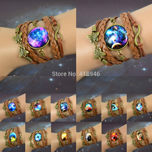 Cool Galaxy Bracelet Milky Way Glass Cabochons Brown PU Leather Butterfly Infinity Charms Pendant Friendship Gift
