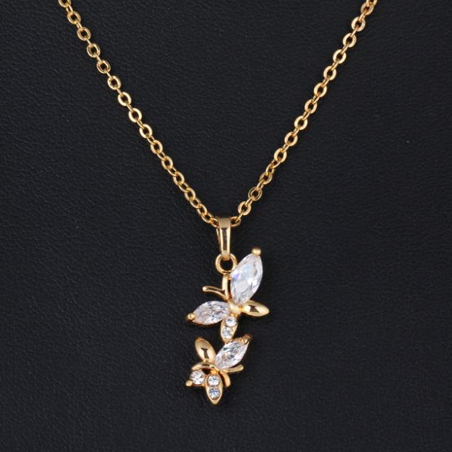 2014 summer new fashion cute Animal shape Plated 18K Rose Gold Crystal Zircon Butterfly Necklace jewelry