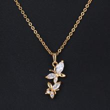 2014 summer new fashion cute Animal shape Plated 18K Rose Gold Crystal Zircon Butterfly Necklace jewelry for women Statement