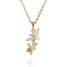 2014 summer new fashion cute Animal shape Plated 18K Rose Gold Crystal Zircon Butterfly Necklace jewelry
