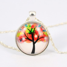 Vintage tree Pendant necklace life tree picture Glass Cabochons silver color chain Necklace fashion jewelry women