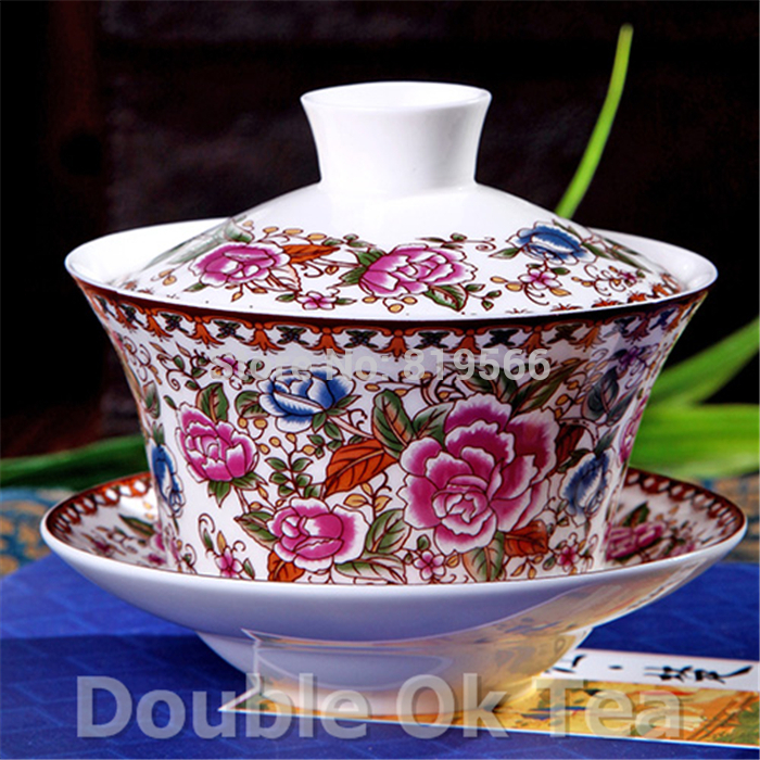 Peony Flower Painting Jingdezhen Ceramic Gaiwan 200ml Chinese Tea Cup Quality Porcelain Kung Fu Tea Set