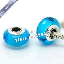 2pcs S925 Sterling Silver Aqua Fascinating Faceted Murano Glass Beads Charm Fit European pandora Bracelet Necklaces