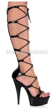 New summer peep toe black lace up women knee high gladiator boots 14 5CM high heels