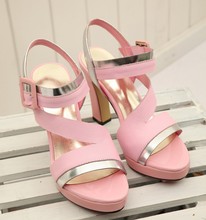 New arrival 2014 fashion women’s shoes cow muscle outsole ultra high thick heel platform genuine leather female sandals