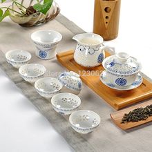 Hot Sale Free Shipping Bone China Bule and white Tea Set 10PCS Set Chinese Kung Fu