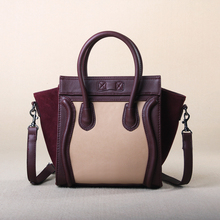 Contrast color brand satchel Women retro zipper spell color Nubuck smiley bag Trapeze handbags women bag